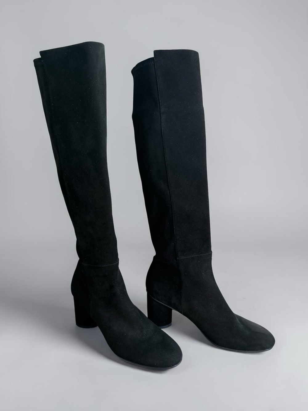 Stuart Weitzman Black Suede Knee High Stretch Riding Boots Pull On Round Toe 8M